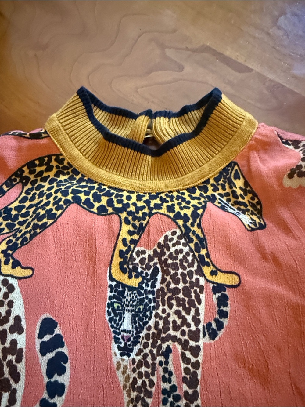 Anthropologie Orange Multicolor Big Cat Crewneck shirt - Picture 3 of 4